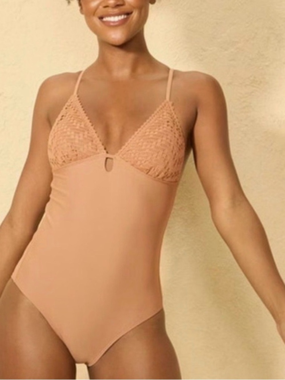 Shade & Shore crochet Neutral Brown Women’s one piece Swimsuit Extra Large XL
